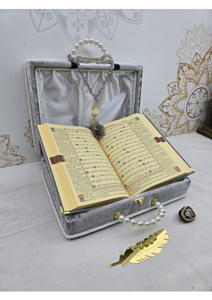 Kişiye Özel Kuranı Kerim Seti Damat Bohcası Gri Renk Mealli fiyatları