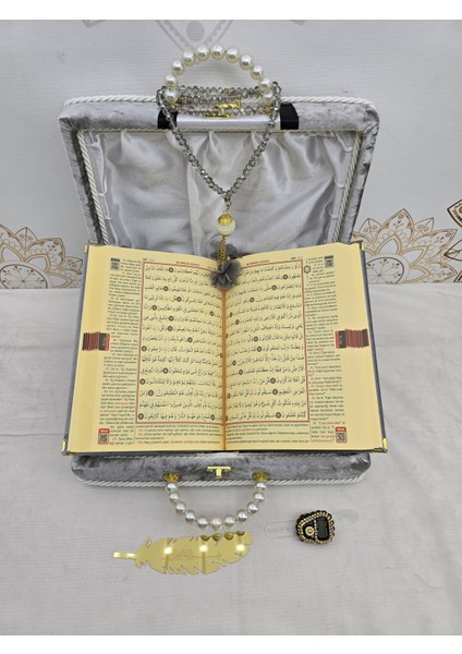 Kişiye Özel Kuranı Kerim Seti Damat Bohcası Gri Renk Mealli fırsatları