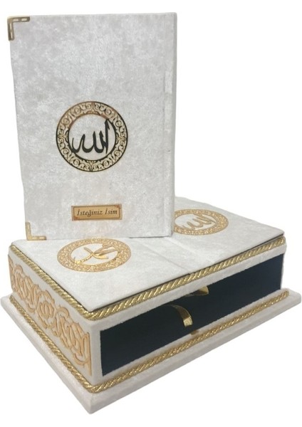 Masa Üstü Rahleli Kadife Kaplı Sandıklı Kuranı Kerim Seti Rahiya Serisi Krem fiyatları