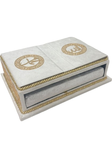 Masa Üstü Rahleli Kadife Kaplı Sandıklı Kuranı Kerim Seti Rahiya Serisi Krem modelleri
