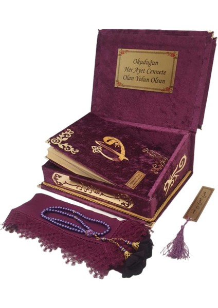 Kişiye Özel Hediye Orta Boy Kuranı Kerim Tespih-Örtü-(Mürdüm) modelleri