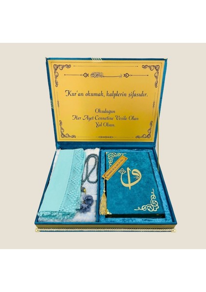Dini Hediye Orta Reşal Kutulu Kur'an-I Kerim (5 Li Set) Turkuaz modelleri