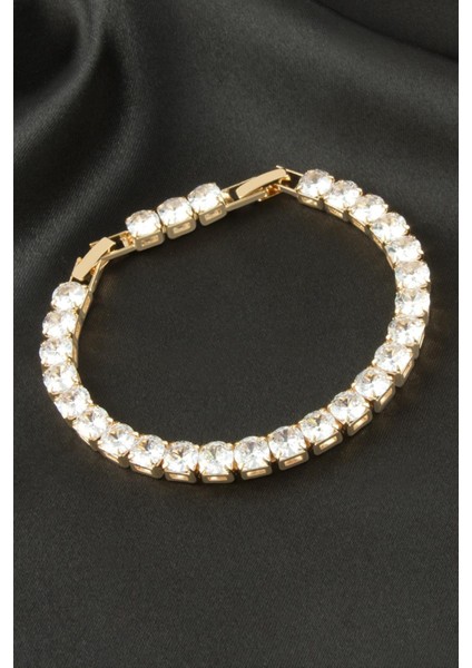 Yuvarlak Zirkon Taşlı Lüks Kararmaz Bileklik 6 mm