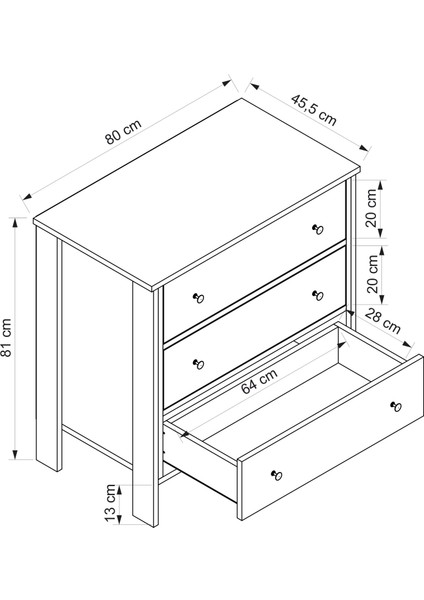 Lia 3 Çekmeceli Beyaz Şifonyer fırsatları
