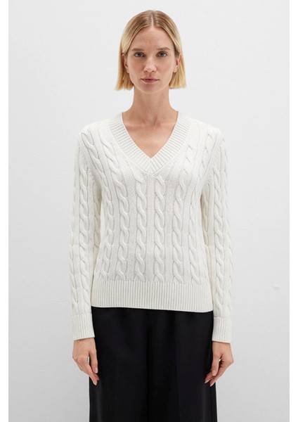 Kadın Ipek Karışımlı V Yaka Ekru Kazak 1710720-70057 fiyatları