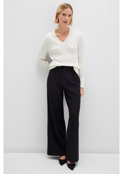 Kadın Ipek Karışımlı V Yaka Ekru Kazak 1710720-70057 modelleri