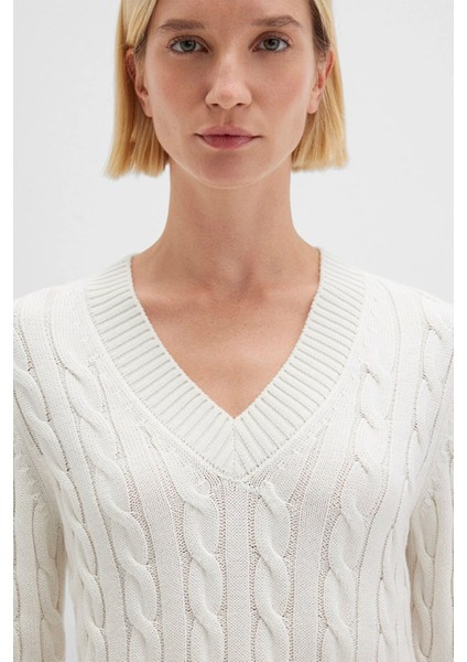 Kadın Ipek Karışımlı V Yaka Ekru Kazak 1710720-70057 fırsatları