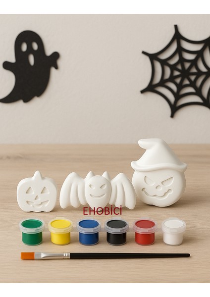 Ehobici Taş Boyama Seti Halloween Cadılar Bayramı 6 Renk Akrilik Boya 5ml + Fırça