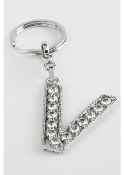 Gümüş Renkli Taşlı Harf Anahtarlık