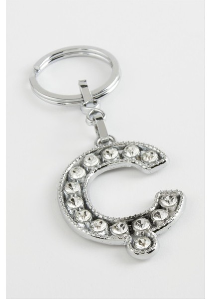 Gümüş Renkli Taşlı Harf Anahtarlık