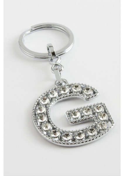 Gümüş Renkli Taşlı Harf Anahtarlık