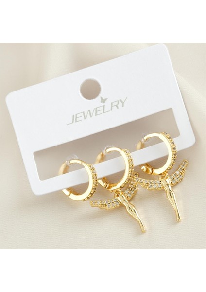 3 Adet Peri Zirkon Taşlı Küpe