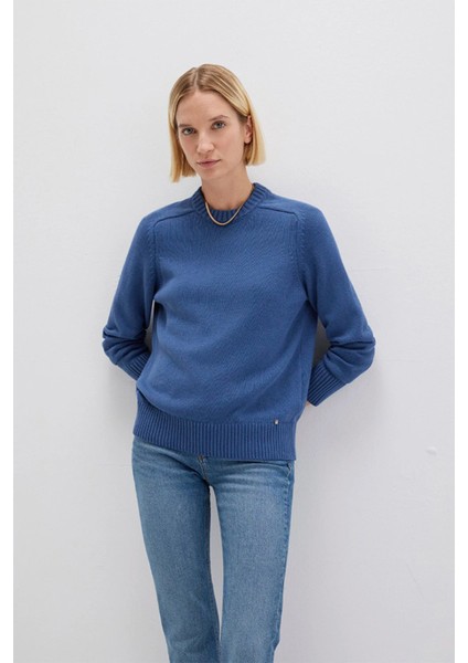 İpek Karışımlı Bisiklet Yaka Mavi Kazak 1710726-70719 fiyatları