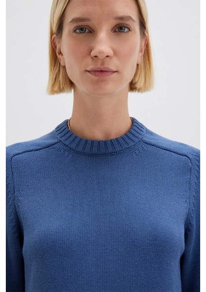 İpek Karışımlı Bisiklet Yaka Mavi Kazak 1710726-70719 modelleri