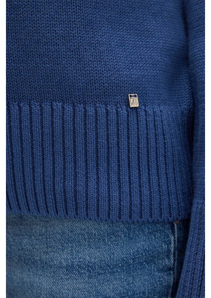 İpek Karışımlı Bisiklet Yaka Mavi Kazak 1710726-70719 fırsatları