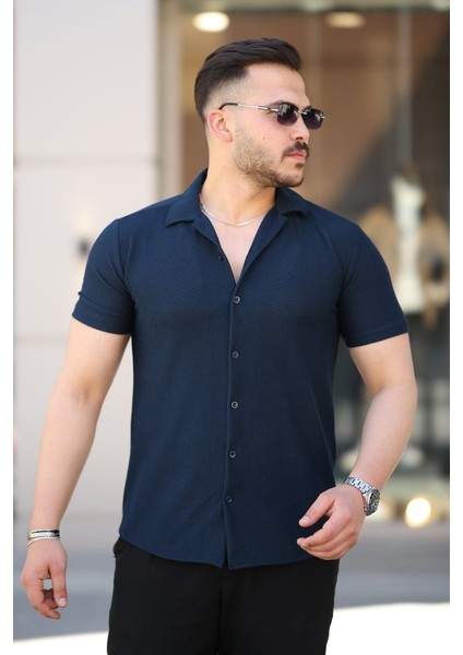 Erkek Kısa Kollu Örme Kumaş Pamuklu Gömlek