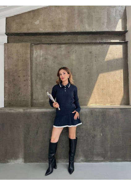 Gömlek Yaka Triko Kumaş Hırka Pileli Etek Takım modelleri