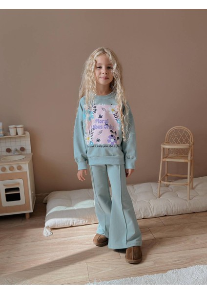 Kız Çocuk Ispanyol Paça Çiçekli Eşofmanlı Kışlık Takım fiyatları