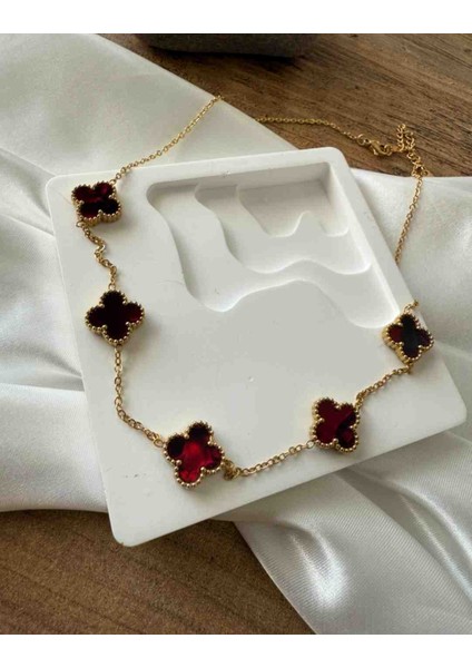 Gold Hologramlı Bordo Yansımalı Çelik Kolye