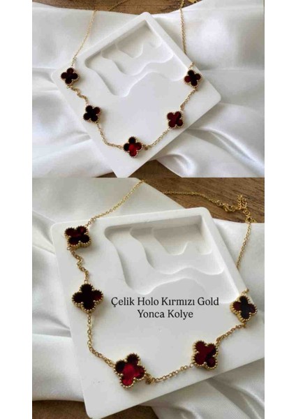 Gold Hologramlı Bordo Yansımalı Çelik Kolye modelleri
