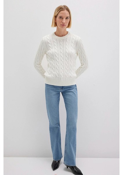 İpek Karışımlı Bisiklet Yaka Ekru Kazak 1710721-70057 fiyatları