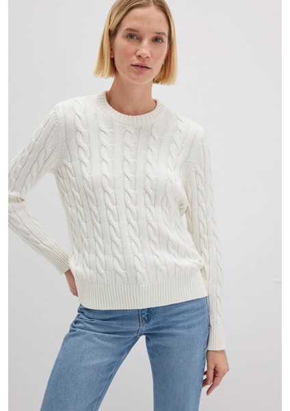 İpek Karışımlı Bisiklet Yaka Ekru Kazak 1710721-70057 modelleri