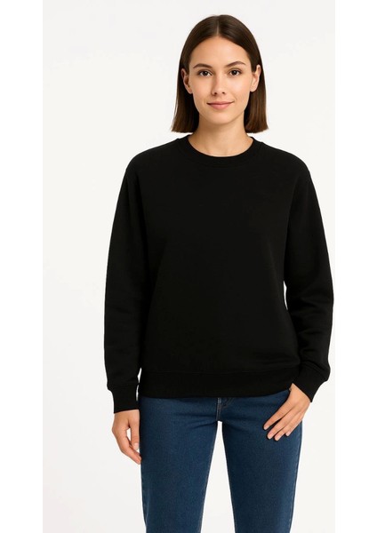 Üç Iplik Düz Bisiklet Yaka Sweatshirt - Siyah fırsatları