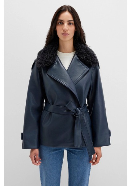 Lacivert Suni Kürk Detaylı Suni Deri Ceket 1110717-87822 fiyatları