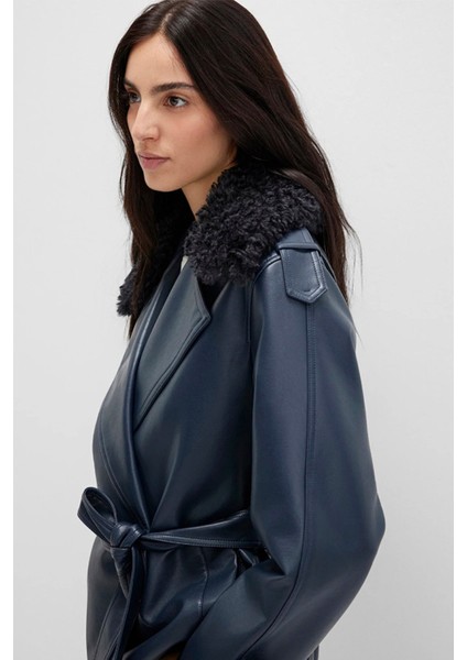 Lacivert Suni Kürk Detaylı Suni Deri Ceket 1110717-87822 modelleri