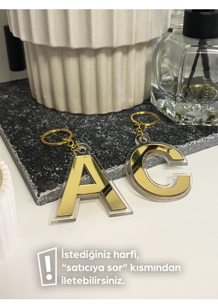 Pleksi Gold Detaylı Harf Anahtarlık – Kişiye Özel Şeffaf Pleksi Harf Anahtarlık (6 Cm) Gold Detaylı Zincir indirimleri