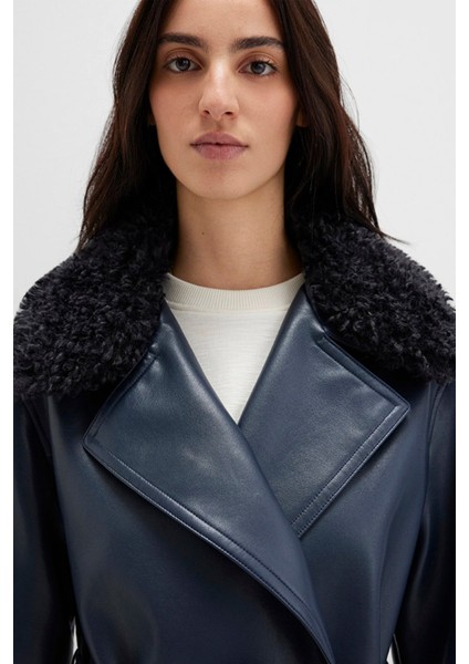 Lacivert Suni Kürk Detaylı Suni Deri Ceket 1110717-87822 fırsatları