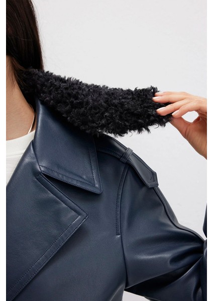 Lacivert Suni Kürk Detaylı Suni Deri Ceket 1110717-87822 indirimleri
