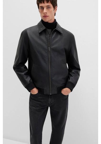 Siyah Suni Deri Ceket 0110636-71379 fiyatları
