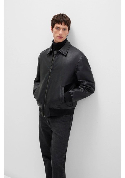 Siyah Suni Deri Ceket 0110636-71379 modelleri
