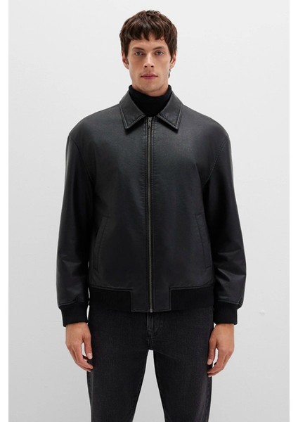 Siyah Suni Deri Ceket 0110636-71379 fırsatları