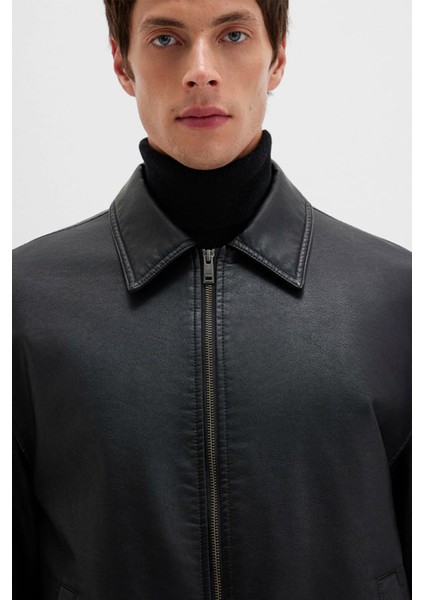 Siyah Suni Deri Ceket 0110636-71379 indirimleri