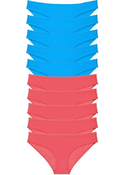 10 Adet Süper Eko Set Likralı Kadın Slip Fuşya Mavi