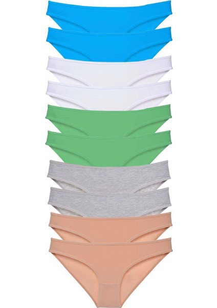 10 Adet Süper Eko Set Likralı Kadın Slip Ten Gri Beyaz Yeşil Mavi