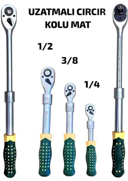 1/4, 3/8, 1/2, 3'lü Teleskopik Uzayabilen Cırcır Lokma Kolu 72 Diş Cırcır Mekanizması ile Yüksek Tork Sağ-Sol Yön Çevrimi, lokma Fırlatma Düğmeli Krom Vanadyum Çeliği