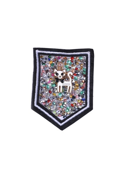 Aplike Ütü Ile Yapışan Taşlı Kedi Arma 5 cm