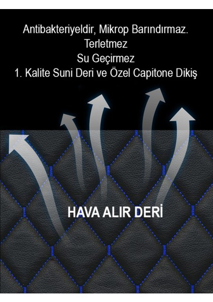 Ikili Deri Koltuk Minderi, Siyah ve Mavi, Konfor ve Şıklık Sağlar
