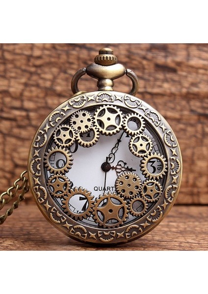 Kişiye Özel Retro Çark Kabartmalı Quartz Köstekli Saat