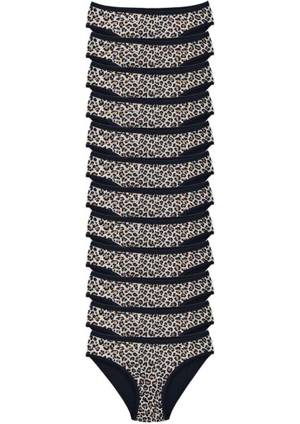 12 Adet Leopar Desenli Likralı Yumuşak Dokulu Kadın Slip Külot