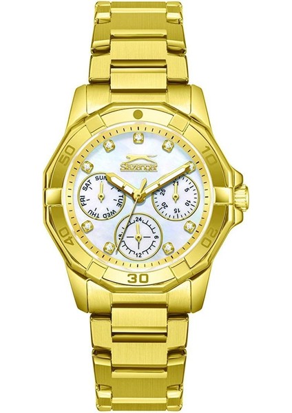 SL.09.2406.4.08 Kadın Kol Saati | Işıltılı Taşlı Kadran & Altın Sarısı Spor Şıklık