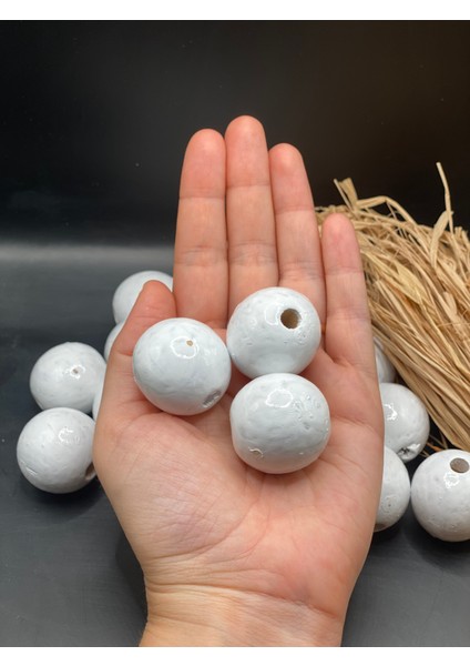 32 mm Beyaz Ahşap Boncuk (10 Adet)Yuvarlak Makrome Çanta Tasarım Dar Delik Çapı 7 mm fiyatları