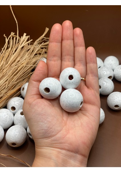 26 mm Beyaz Ahşap Boncuk (10 Adet) Dar Delik Çapı 6 mm Makrome Çanta Bileklik Takı Renkli fiyatları
