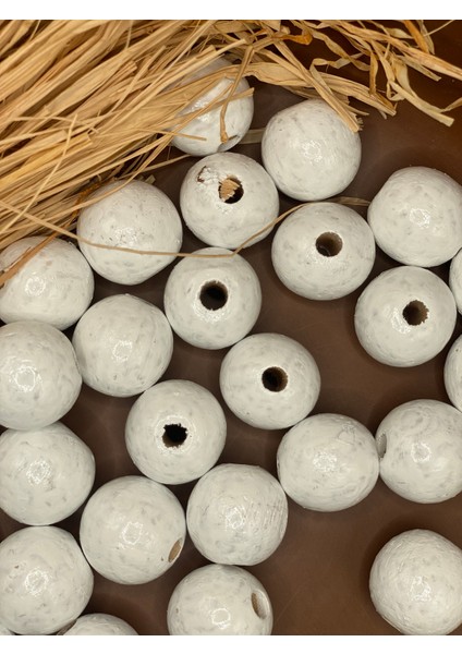 26 mm Beyaz Ahşap Boncuk (10 Adet) Dar Delik Çapı 6 mm Makrome Çanta Bileklik Takı Renkli modelleri