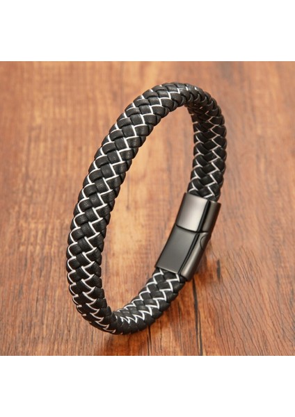Siyah Beyaz Deri Örgü Çelik Bileklik 31833B4D1 fiyatları