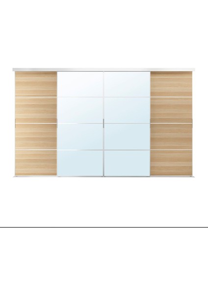 Gömme Dolap Için Sürgü Kapak, Aynalı Cam-Ağartılmış Meşe Kaplama, 401X240 cm