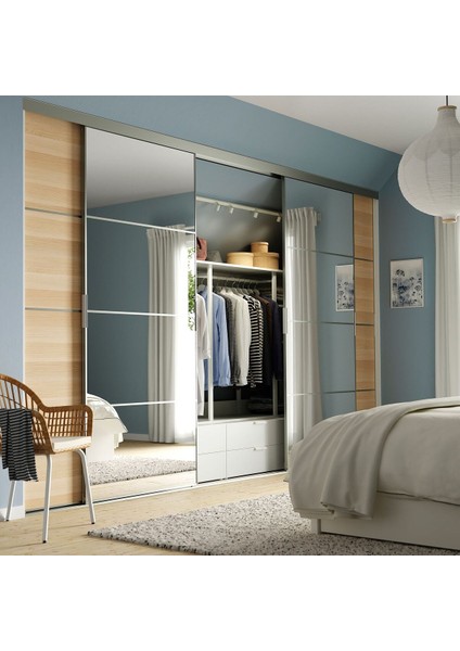 Gömme Dolap Için Sürgü Kapak, Aynalı Cam-Ağartılmış Meşe Kaplama, 401X240 cm fiyatları